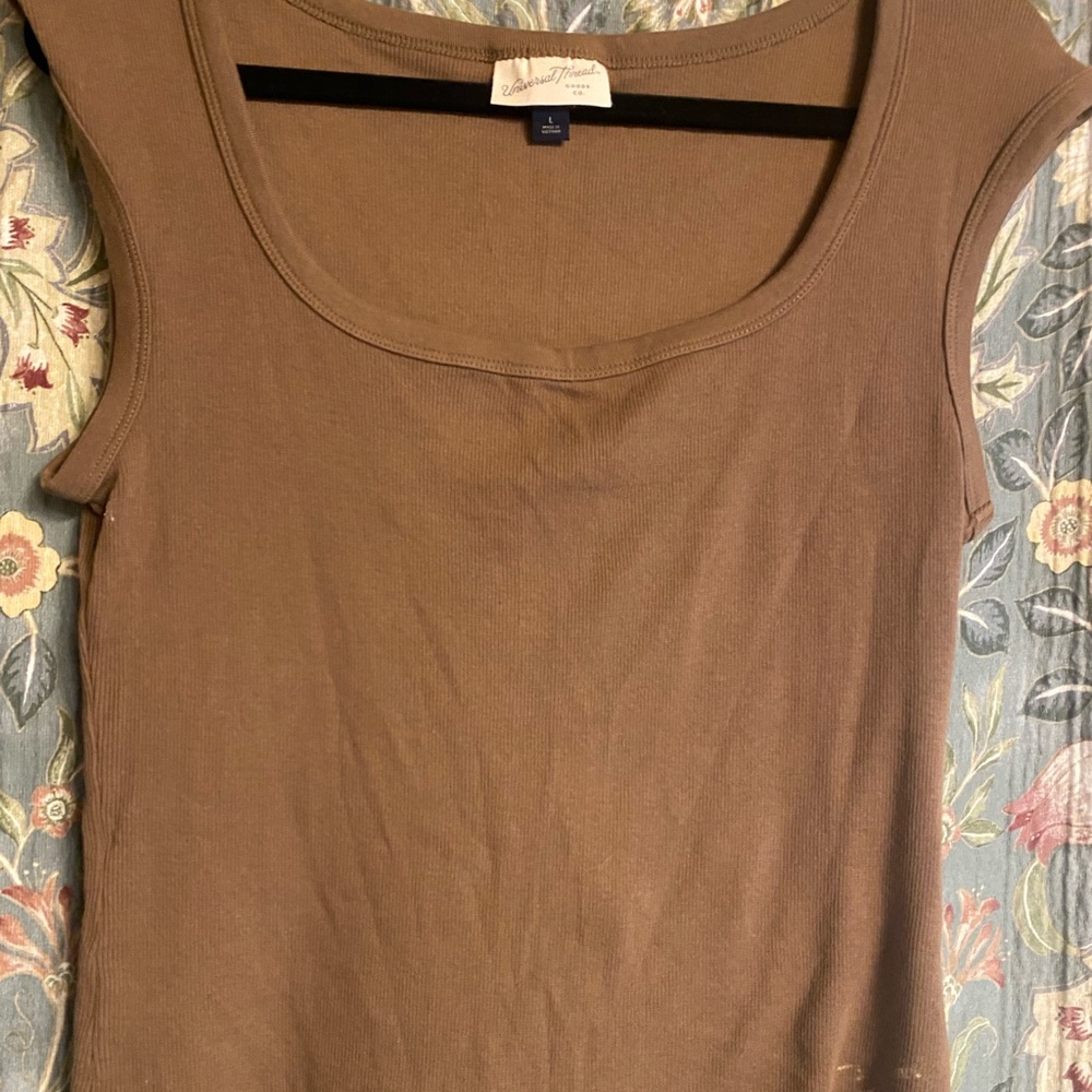 Universal Thread Ribbed Scoop Tank Top in Taupe